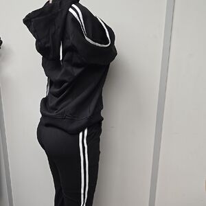 Black Track Pants with White Stripes